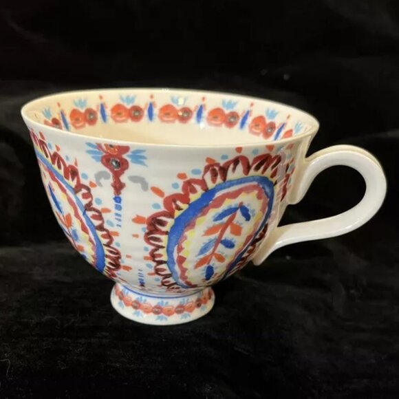 ANTHROPOLOGIE Paisley Floral Mug Pedestal Mug Red Blue Boho Style. - Picture 4 of 6